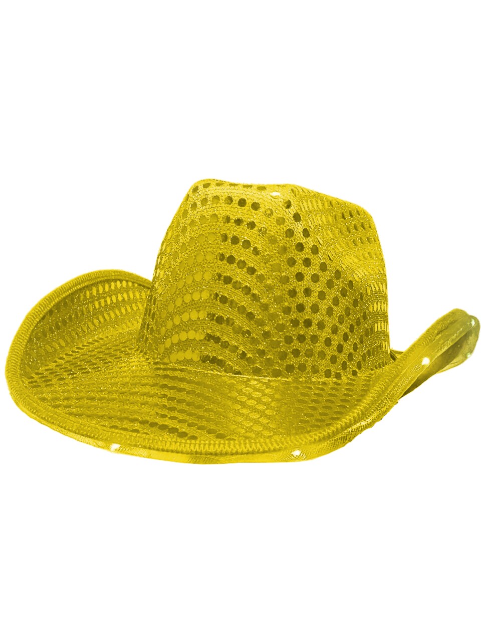 Adult's Yellow Sequin Cowboy Hat With LED Trim Costume Accessory